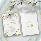 白エレガントフローラスペインの1歳バプテスマ 招待状