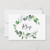 白エレガントフローラセージ緑のリース結婚 出欠カード (裏面)