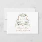 白エレガントフローラセージ緑結婚の紋章 サンキューカード (正面)