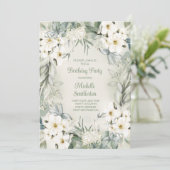 白エレガントフローラセージ緑葉誕生日 招待状 (スタンド正面)