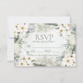 白エレガントフローラセージ葉グリー結婚ズRSV 出欠カード (正面)