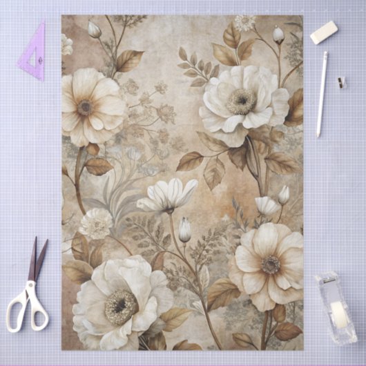 白エレガントフローラデカグランジップページティッシュペーパー 薄葉紙 (クラフト)