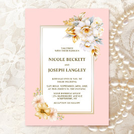 白エレガントフローラピ結婚ンク 招待状