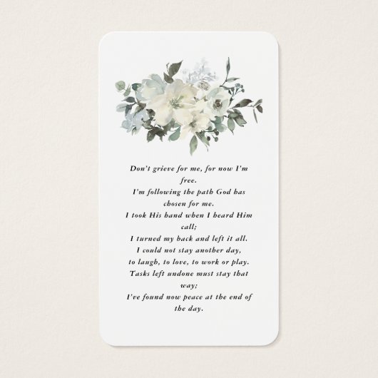 白エレガントフローラフォト祈りの言葉カード (裏面)