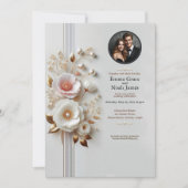 白エレガントフローラフォト結婚式招待状 招待状 (正面)