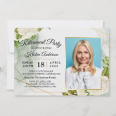 白エレガントフローラフォト退職パーティー 招待状 (正面)