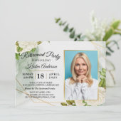 白エレガントフローラフォト退職パーティー 招待状 (スタンド正面)