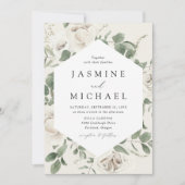 白エレガントフローラフレ結婚ーム 招待状 (正面)