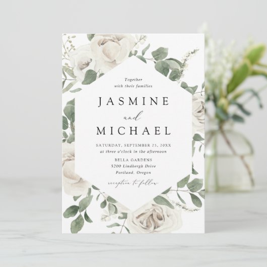 白エレガントフローラフレ結婚ーム 招待状 (スタンド正面)