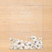 白エレガントフローラブライダルシャワー アクリル招待状 (正面)