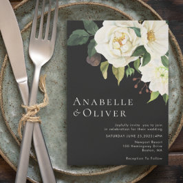 白エレガントフローラブラック結婚式招待状 招待状