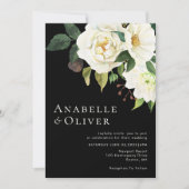 白エレガントフローラブラック結婚式招待状 招待状 (正面)