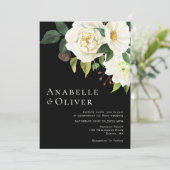 白エレガントフローラブラック結婚式招待状 招待状 (スタンド正面)