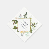 白エレガントフローラブルーゴールドフォイル結婚フレーム スタンダードカクテルナプキン (角)