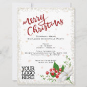 白エレガントフローラベリー雪クリスマスパーティー 招待状 (正面)