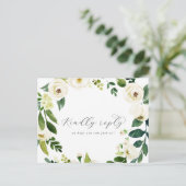 白エレガントフローラメニュー選択RSVPポストカード インビテーションポストカード (スタンド正面)