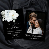 白エレガントフローラモダンフォト結婚ブラック 招待状