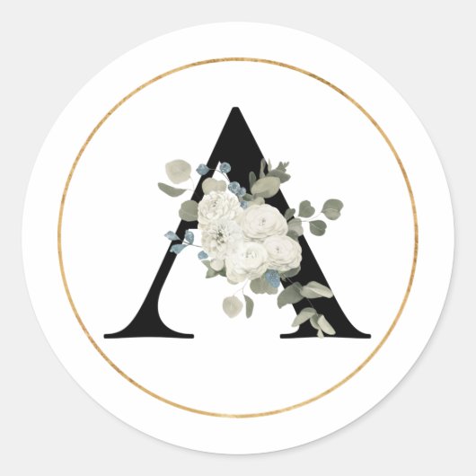 白エレガントフローラモノグラム文字A上 ラウンドシール (正面)