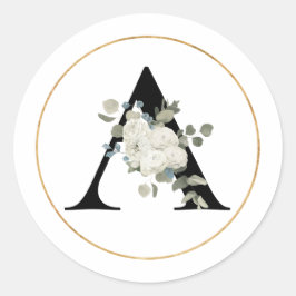 白エレガントフローラモノグラム文字A上 ラウンドシール