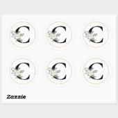 白エレガントフローラモノグラム文字Cオン白 ラウンドシール (シート)