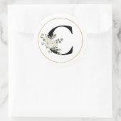 白エレガントフローラモノグラム文字Cオン白 ラウンドシール (バッグ)