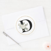 白エレガントフローラモノグラム文字Dオン白 ラウンドシール (封筒)