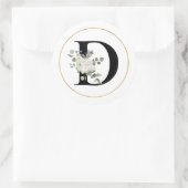 白エレガントフローラモノグラム文字Dオン白 ラウンドシール (バッグ)