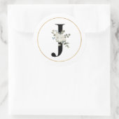 白エレガントフローラモノグラム文字Jオン白 ラウンドシール (バッグ)