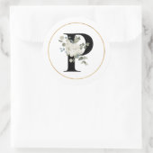 白エレガントフローラモノグラム文字Pオン白 ラウンドシール (バッグ)