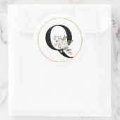 白エレガントフローラモノグラム文字Qオン白 ラウンドシール (バッグ)