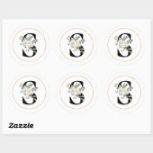 白エレガントフローラモノグラム文字Sオン白 ラウンドシール (シート)