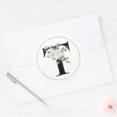 白エレガントフローラモノグラム文字Tオン白 ラウンドシール (封筒)