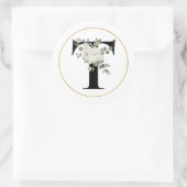 白エレガントフローラモノグラム文字Tオン白 ラウンドシール (バッグ)