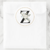 白エレガントフローラモノグラム文字Zオン白 ラウンドシール (バッグ)