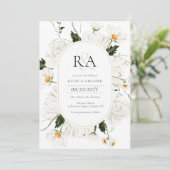 白エレガントフローラモノグラム結婚式招待状 招待状 (スタンド正面)