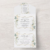 白エレガントフローラユーカリ金ゴールド結婚ズ オールインワン招待状 (内側)