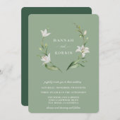 白エレガントフローラリースセージ結婚グリーン 招待状 (正面/裏面)