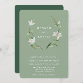 白エレガントフローラリースセージ結婚グリーン 招待状