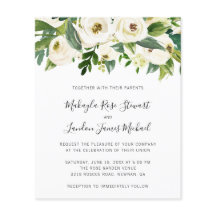 白エレガントフローラ予算結婚式招待状