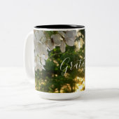 白エレガントフローラ写真日の出松松 ツートーンマグカップ (正面左)