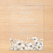 白エレガントフローラ冬の結婚式 アクリル招待状 (正面)