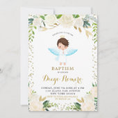 白エレガントフローラ天使の少年バプテスマ 招待状 (正面)