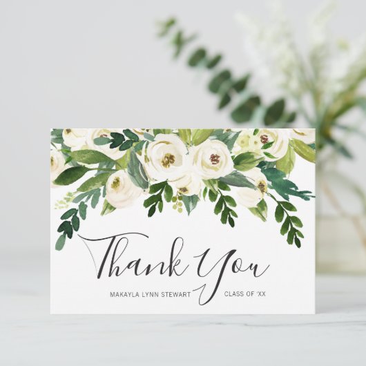 白エレガントフローラ女子ノンフォト卒業 サンキューカード (スタンド正面)