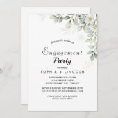 白エレガントフローラ婚約パーティ招待状 招待状 (正面/裏面)