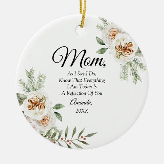 白エレガントフローラ嫁の母 セラミックオーナメント (正面)