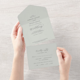 白エレガントフローラ座標Sage Mint結婚's オールインワン招待状