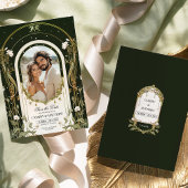 白エレガントフローラ日付の保結婚存 招待状