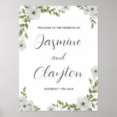 白エレガントフローラ歓迎の結婚看板ポスター ポスター (正面)