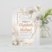 白エレガントフローラ水の色結婚のフレーム 招待状 (スタンド正面)