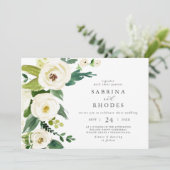 白エレガントフローラ水平結婚値 招待状 (スタンド正面)